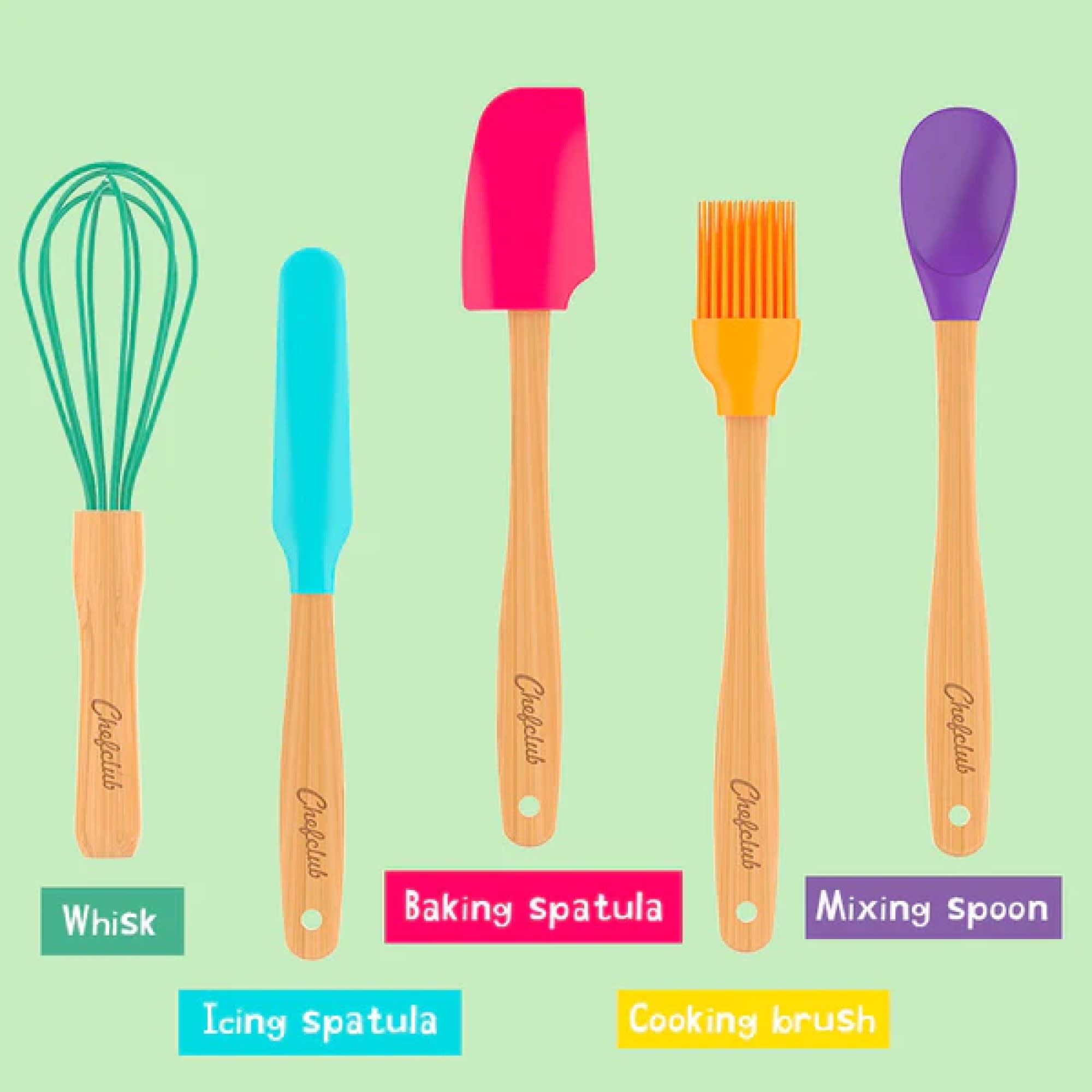 Kids Cooking 5-Piece Utensils Set Heat Resistant Non Stick Silicone for Kids and Beginner Cooking, Kitchen & Cookware... - Image 3