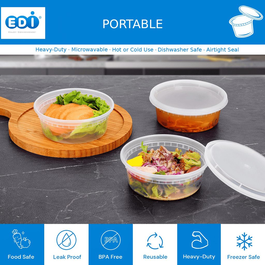 [EDI-Round Deli Containers (8 oz, 25)] Plastic Deli Food Storage Containers with Airtight Lids | Microwave-, Freezer and Dishwasher-Safe | B - Image 3