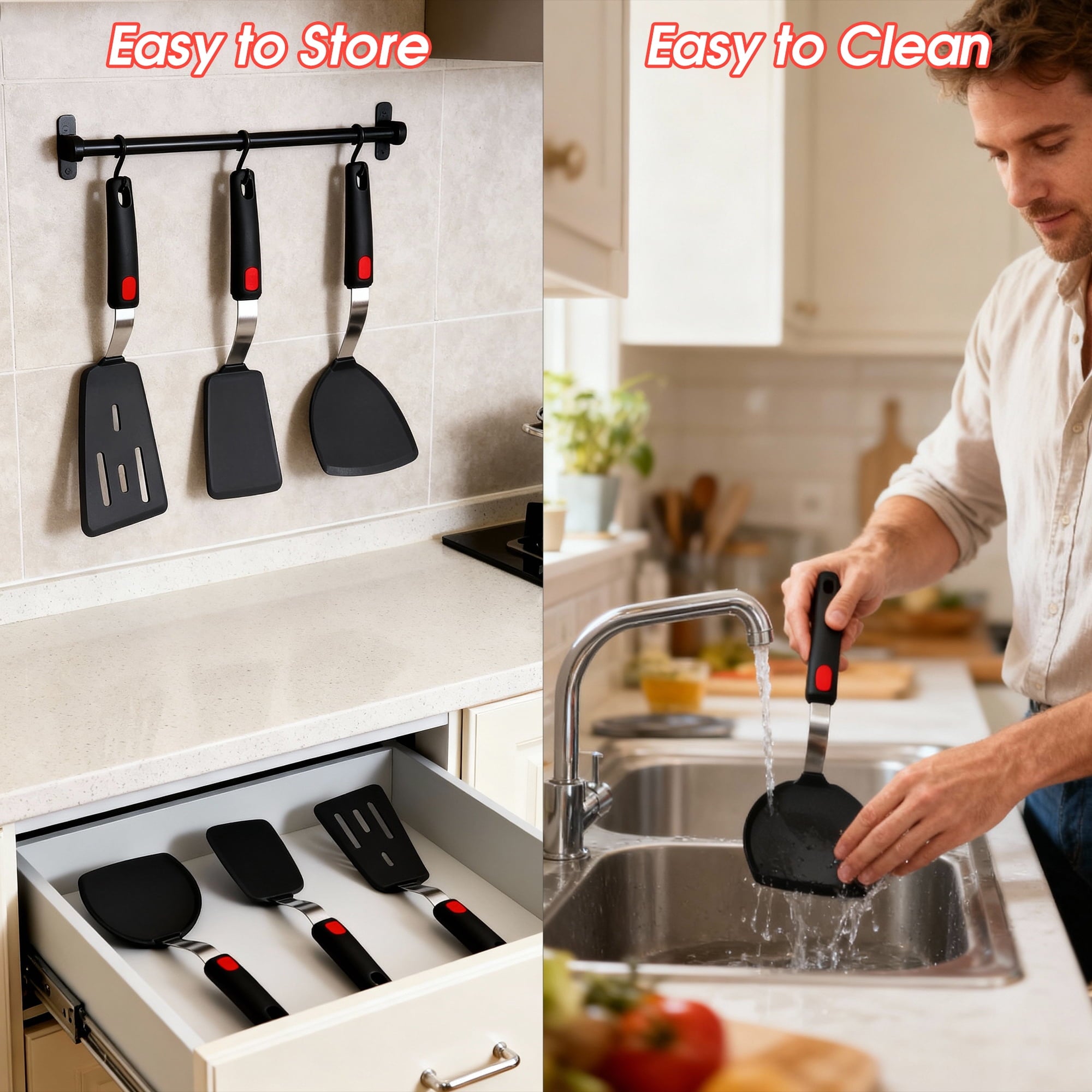 Silicone Spatula Turner, 600F Heat Resistant Silicone Spatula Turner Flipper for Cooking, Non Stick and Non Scratch,Qissep Kitchen Utensils - Image 6