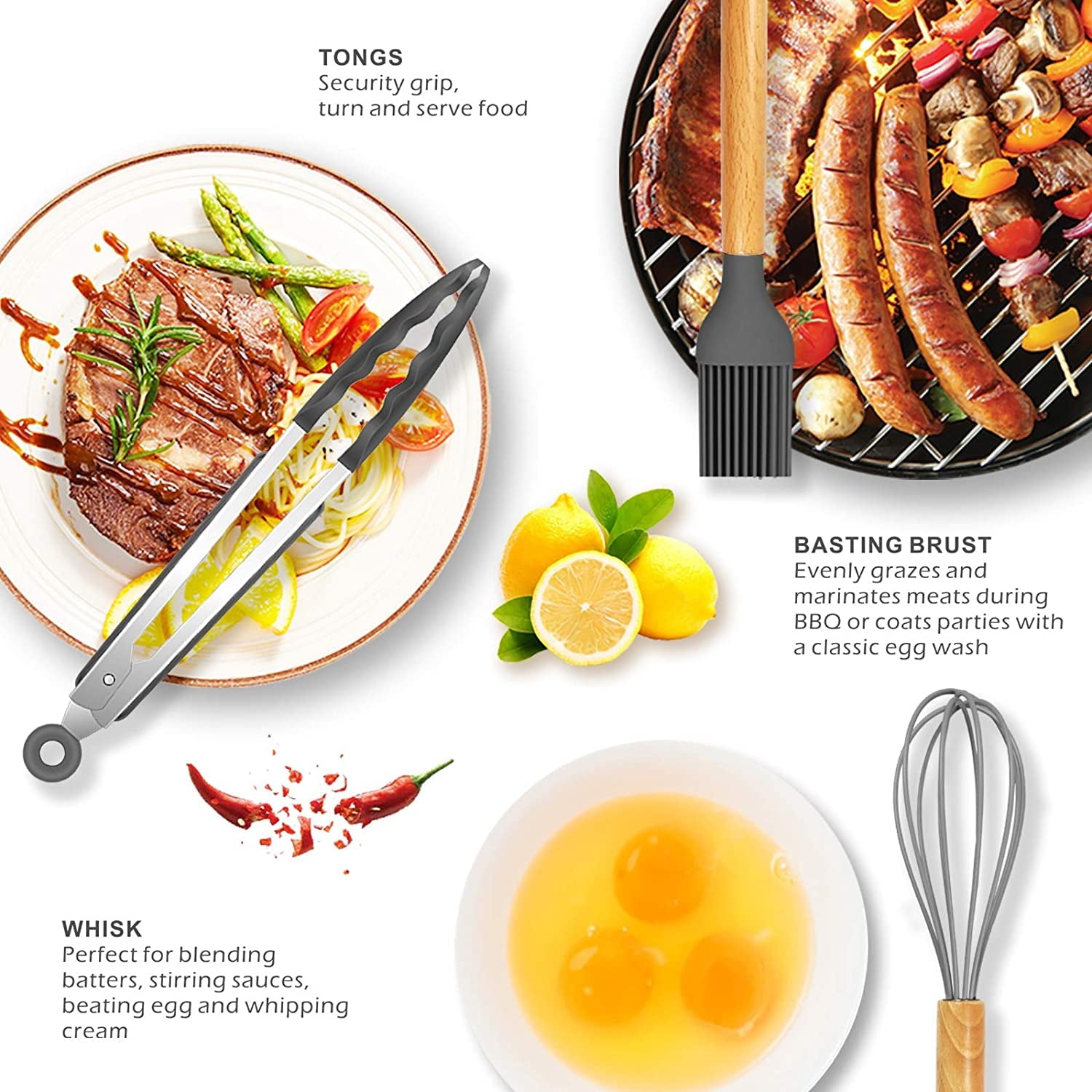 oannao Silicone Cooking Utensils Set - 446°F Heat Resistant Silicone Kitchen Utensils for Cooking,Kitchen Utensil Spatula Set w Wooden Handl - Image 3