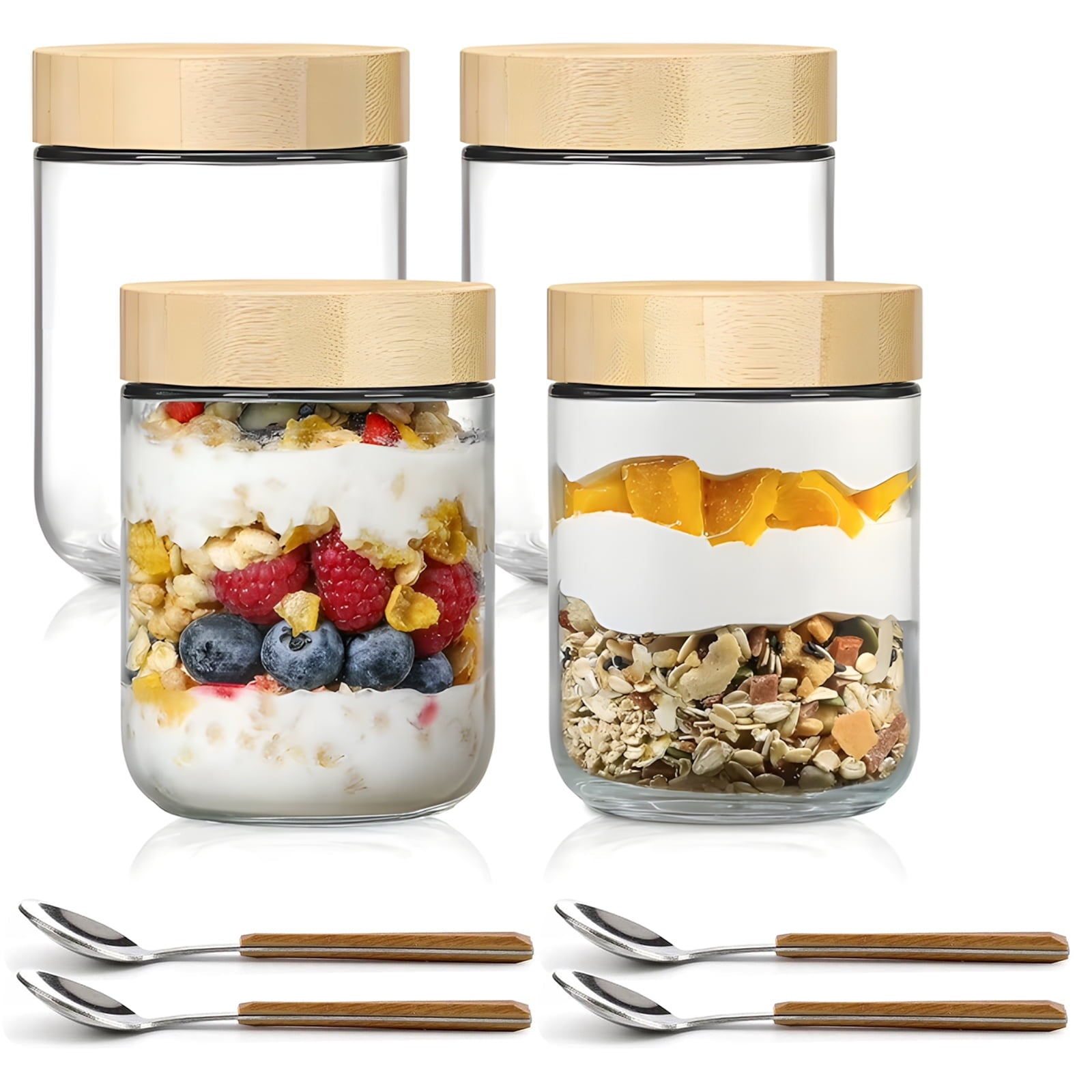 4-Pack 16oz Glass Jars with Airtight Lids, Overnight Oats Containers, Food Storage Containers for Snacks Yogurt Spice...