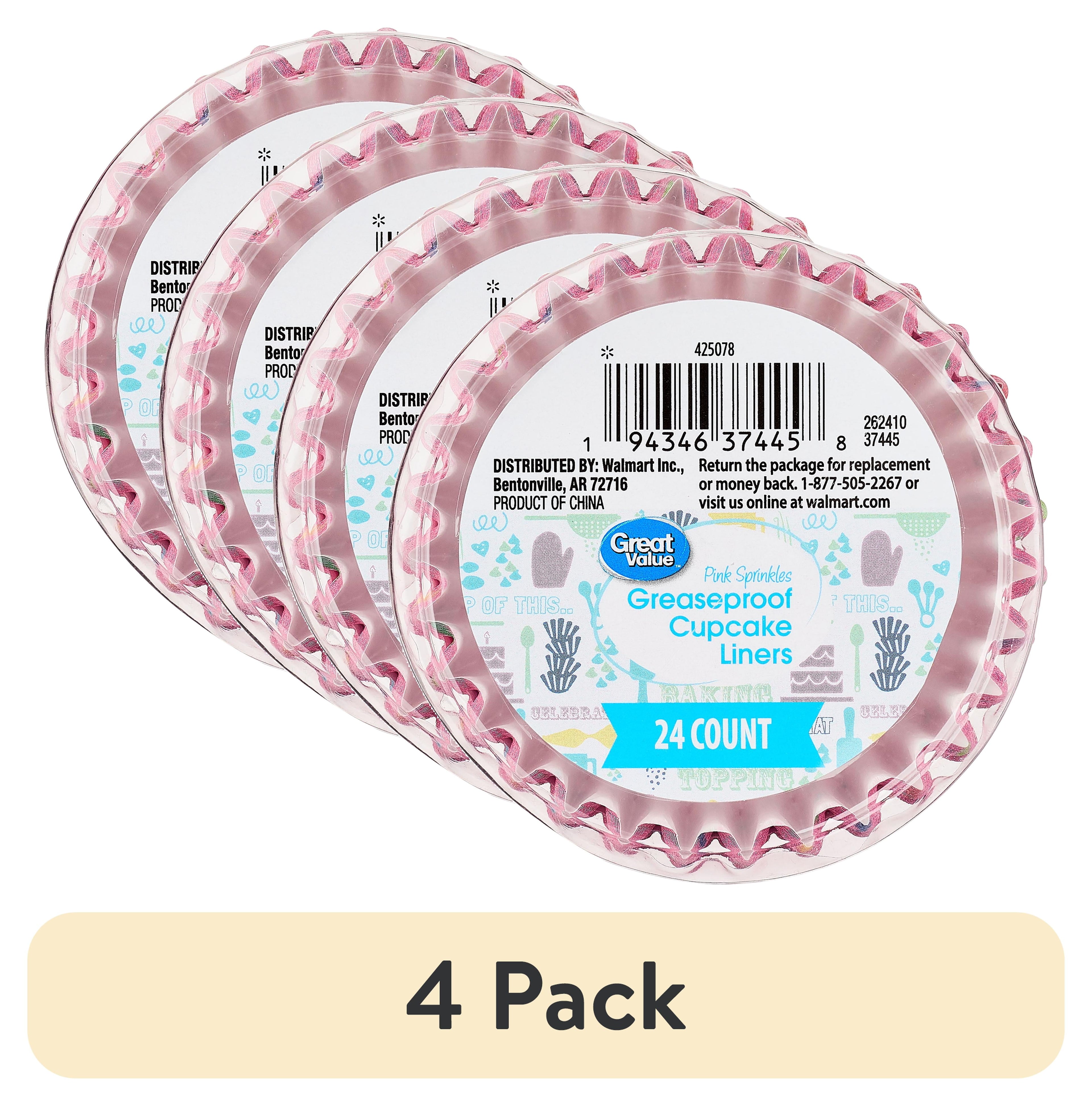 (4 pack) Great Value Pink Sprinkles Greaseproof Cupcake Liners, 24 Count