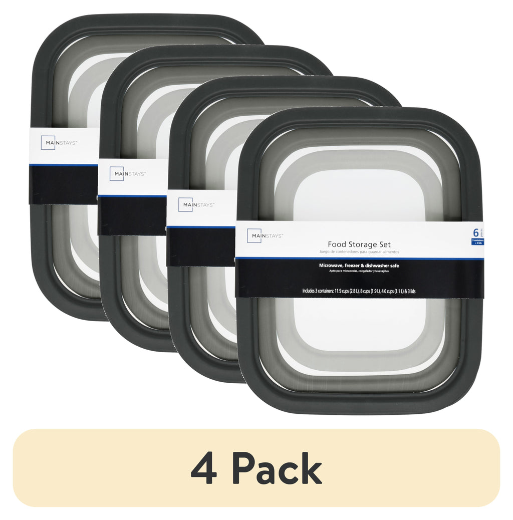 (4 pack) Durable 6 Piece Plastic Food Storage Container Set, Mulit Size Pack, Well Suited to Refrigerator Organizatio...