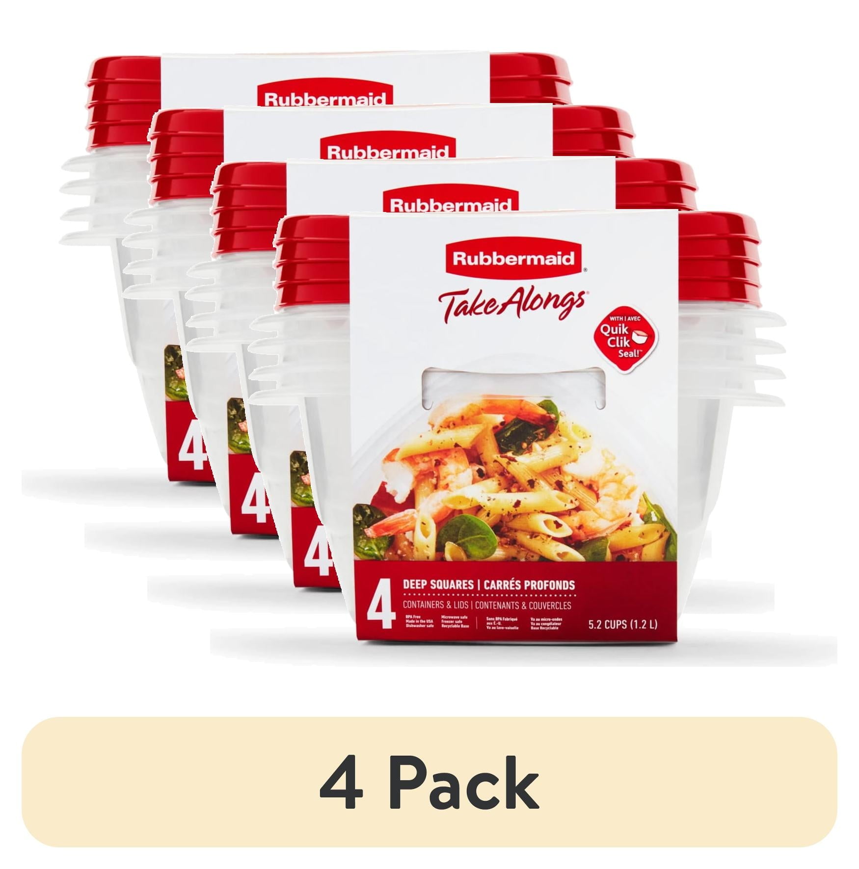 (4 pack) TakeAlongs 5.2-Cup Deep Square Food Storage Containers, Ruby Red, 4 pack