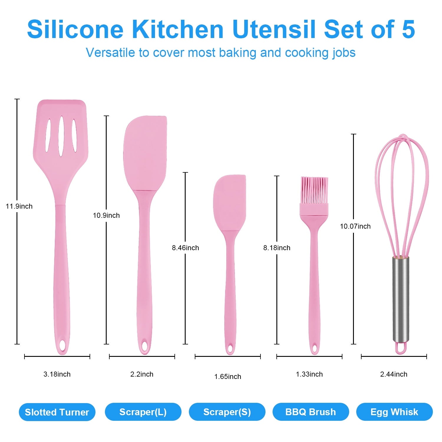 Silicone Cooking Utensils Sets, 5-Piece Kitchen Utensil Set Heat Resistant Non-stick Rubber Cookware Kitchen Silicone... - Image 4