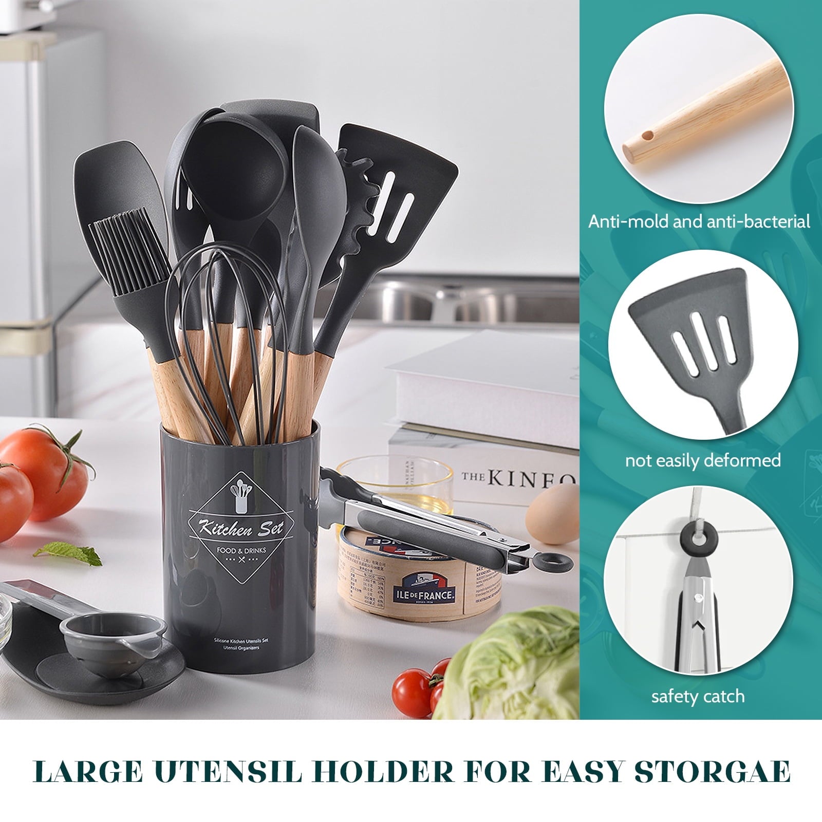 24 Pcs Silicone Cooking Utensils Set, 446 Heat Resistant Kitchen Utensils Turner, Tongs,Spatula,Spoon,Brush,Whisk - Image 3