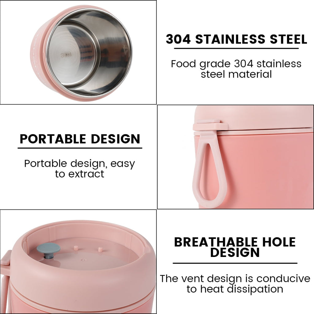 Food Jar For Kids with Foldable Spoon 17.9 oz Stainless Steel Thermal Food Container Food Thermos(Pink) - Image 4