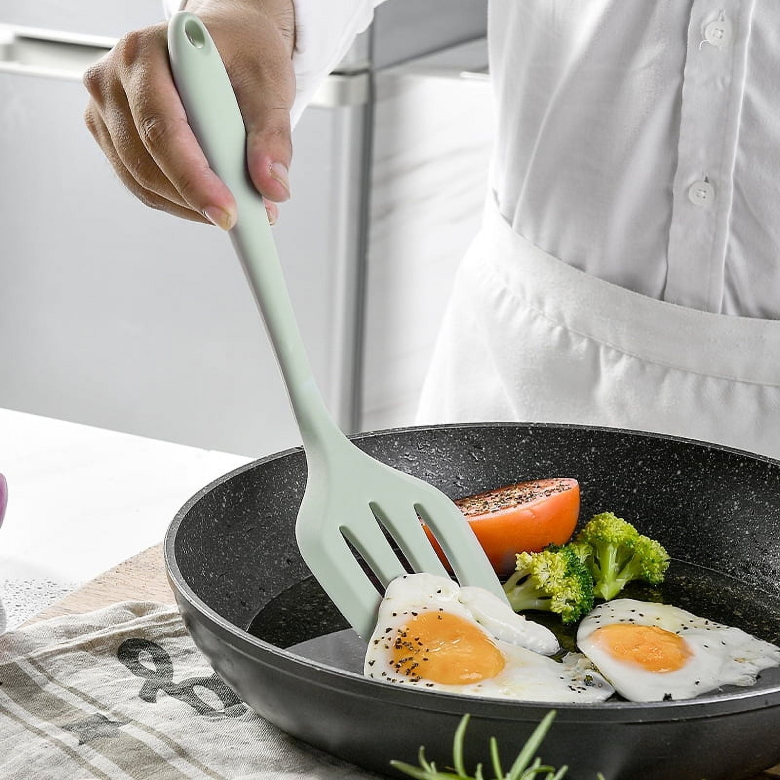 Kitchen Cooking Utensils Set, 11 pcs Non-Stick Silicone Cooking Kitchen Utensils Spatula Set with Holder, Wooden Hand... - Image 6