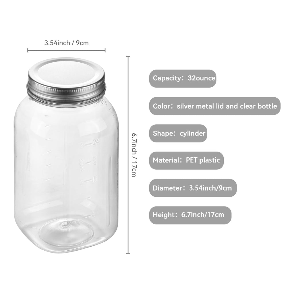 32oz Plastic Jars with Lids 6 Pack Clear Containers Airtight Food Storage Containers for Kitchen & Household,Silver - Image 5