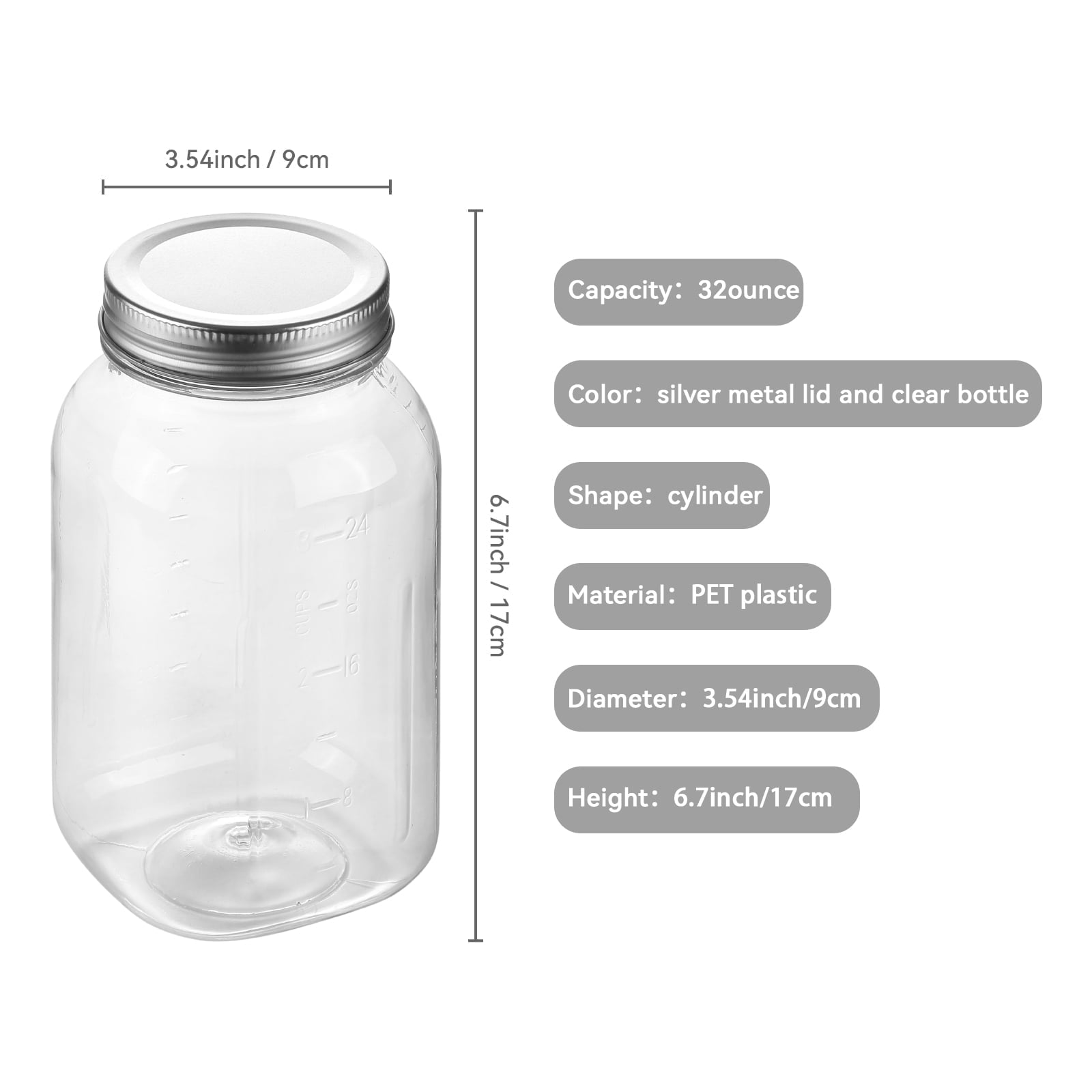 32oz Plastic Jars with Lids 6 Pack Clear Containers Airtight Food Storage Containers for Kitchen & Household,Silver - Image 5