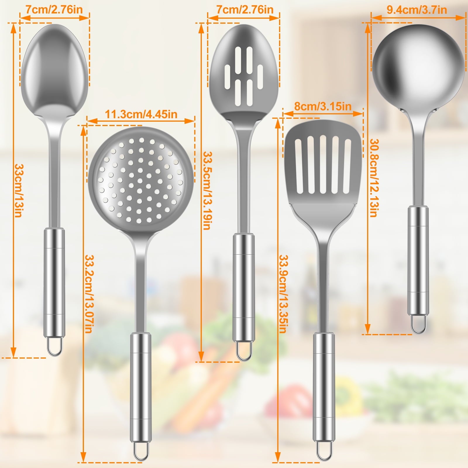 10Pcs Kitchen Cooking Utensils Set Metal Stainless Steel Spoons and Spatula with Ergonomic Handle Utensil for Cooking... - Image 2