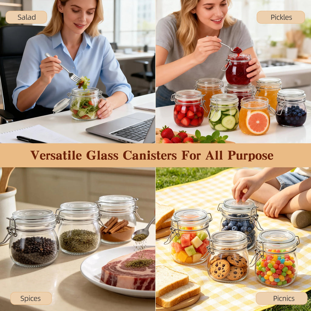 9 Pcs Airtight Glass Jars Set Includes 3 Accessories, 17oz Food Storage Jar with Airtight Clamp Lids, Small Clear Mas... - Image 6
