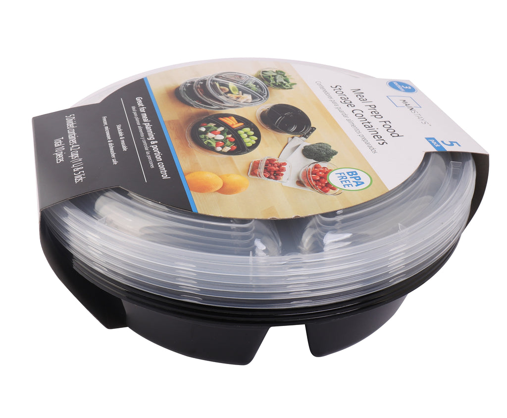 Mainstays 5-Pack Round Meal Prep Containers with 3 Compartments and Lids, 1L, BPA-Free, Microwave & Dishwasher Safe, Made for Family Meals a - Image 6