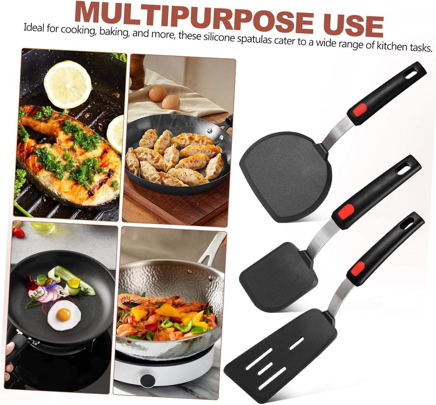 Silicone Spatula Turner Set of 3, 600F Heat Resistant Cooking Spatulas for Nonstick Cookware, MOJINO Large Flexible Kitchen Utensils BPA Fre - Image 4