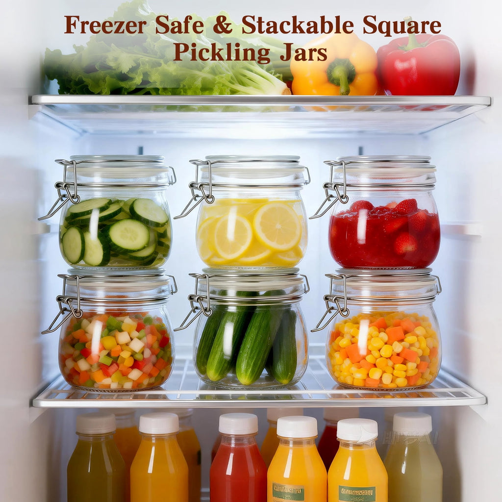 9 Pcs Airtight Glass Jars Set Includes 3 Accessories, 17oz Food Storage Jar with Airtight Clamp Lids, Small Clear Mas... - Image 3