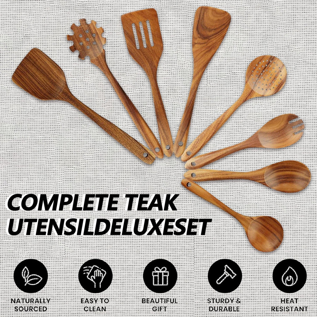 10Pcs Wooden Spoons for Cooking, Smooth Finish Teak Wooden Utensils for Cooking, Soft Comfort-Grip Wood Spoons for Co... - Image 3