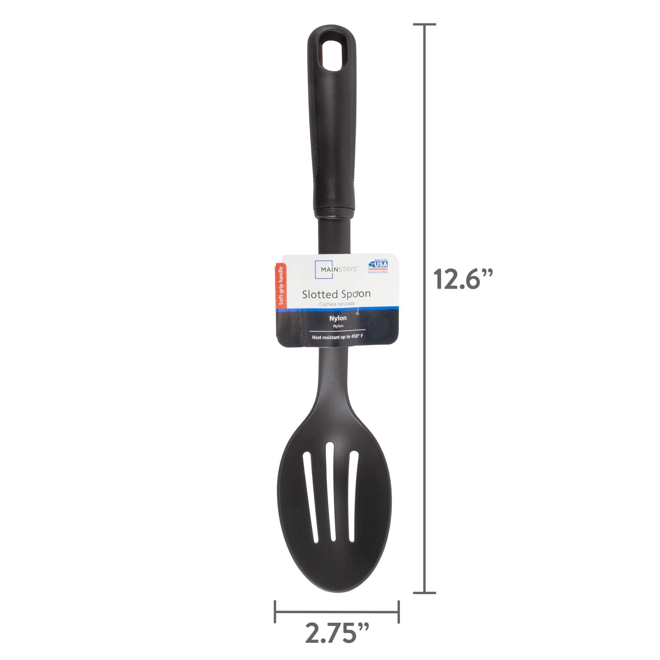 (6 pack) Slotted Plastic Straining Spoon, Soft-Grip Black Handle, Nylon Head - Image 3