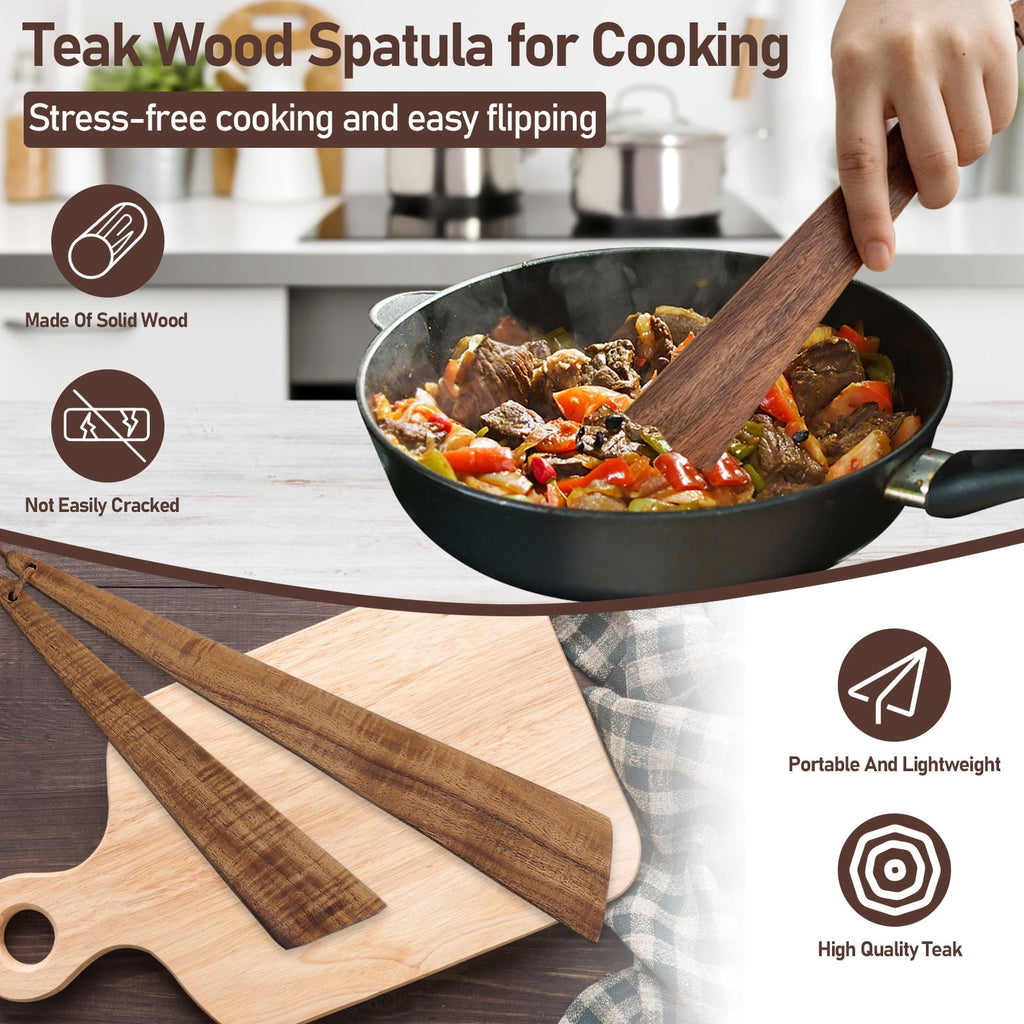 2 12" & 10" Teak Wood Spatula Set, Flat Wooden Spatula Turner, Small Wood Egg Flipper Utensils Cookware for Cooking S... - Image 4