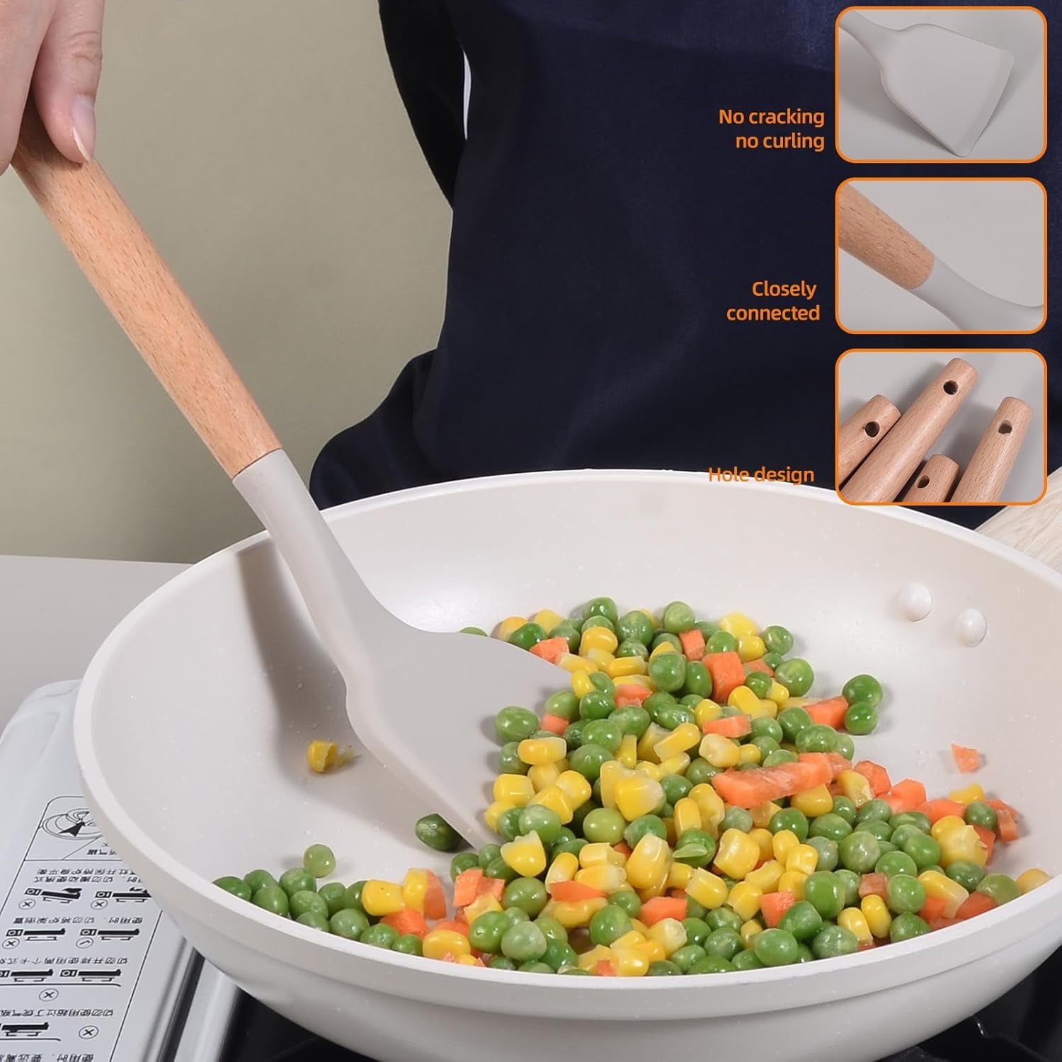 37 Pcs Kitchen Utensils Set, Silicone Cooking Tools for Nonstick Cookware, 446℉ Heat Resistant, Wood Handle Kitchen G... - Image 6
