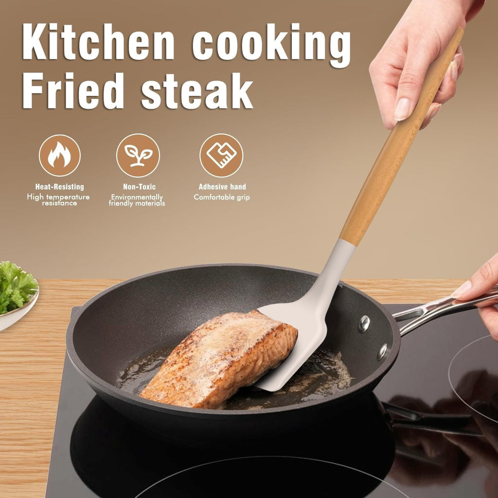 Set - Kitchen for Wooden Handles, Heat Resistant Kitchen Utensil Spatula Sets w Holder, Gadgets for Non-Stick Cookwar... - Image 2
