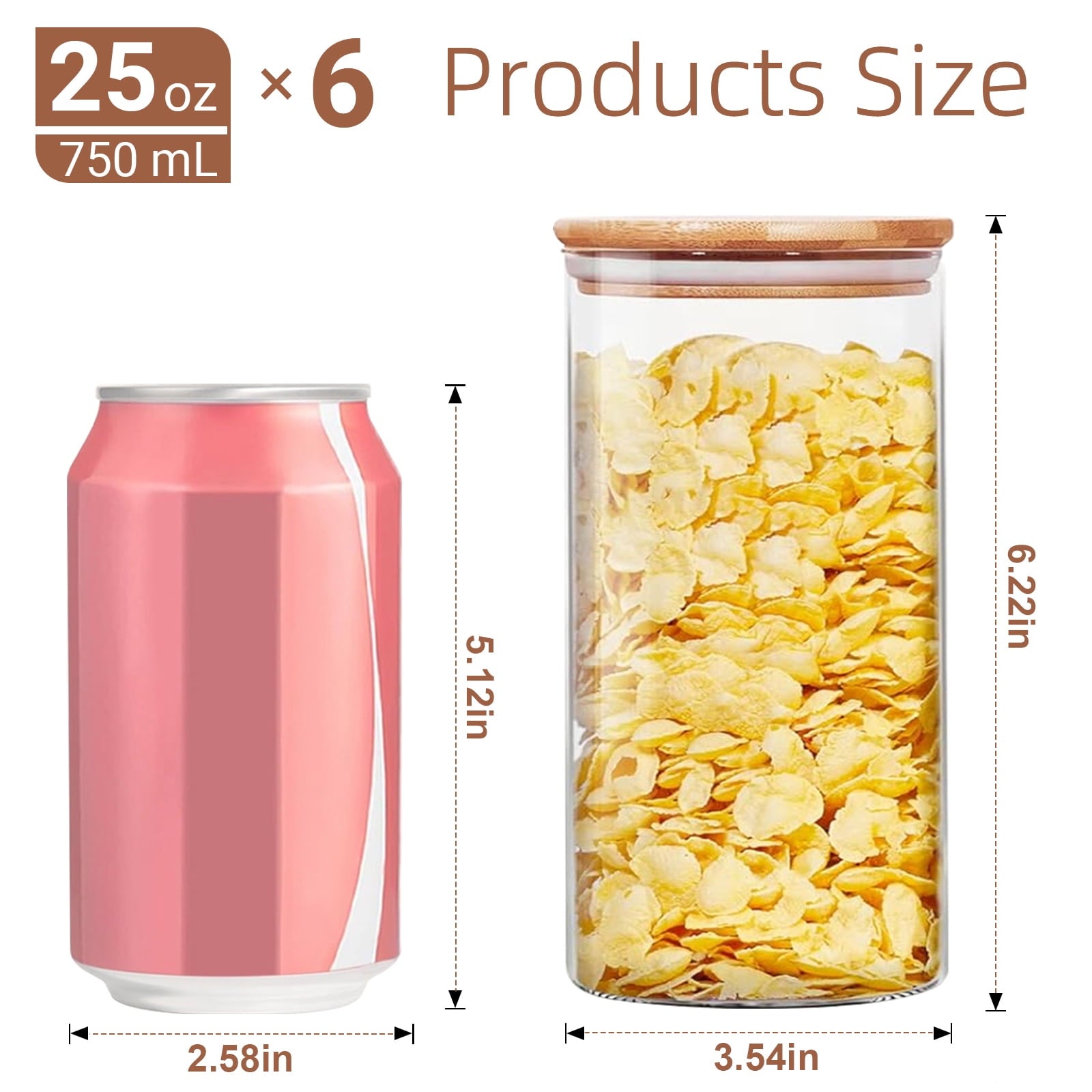 Glass Jar with Bamboo Lid: 6 Pack 25oz Airtight Food Storage Containers, Kitchen and Pantry Organizer for Coffee, Sug... - Image 6