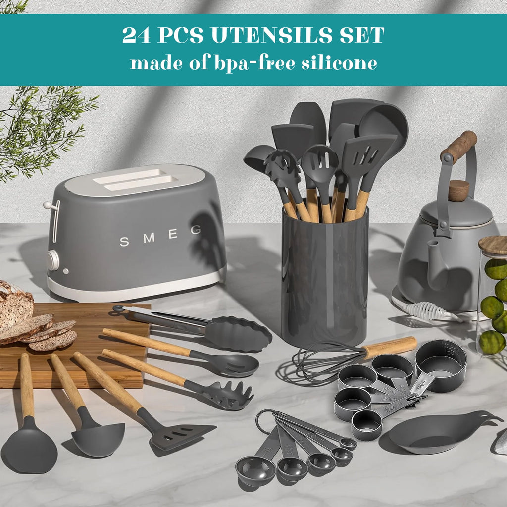 24 Pcs Silicone Cooking Utensils Set, 446 Heat Resistant Kitchen Utensils Turner, Tongs,Spatula,Spoon,Brush,Whisk - Image 5