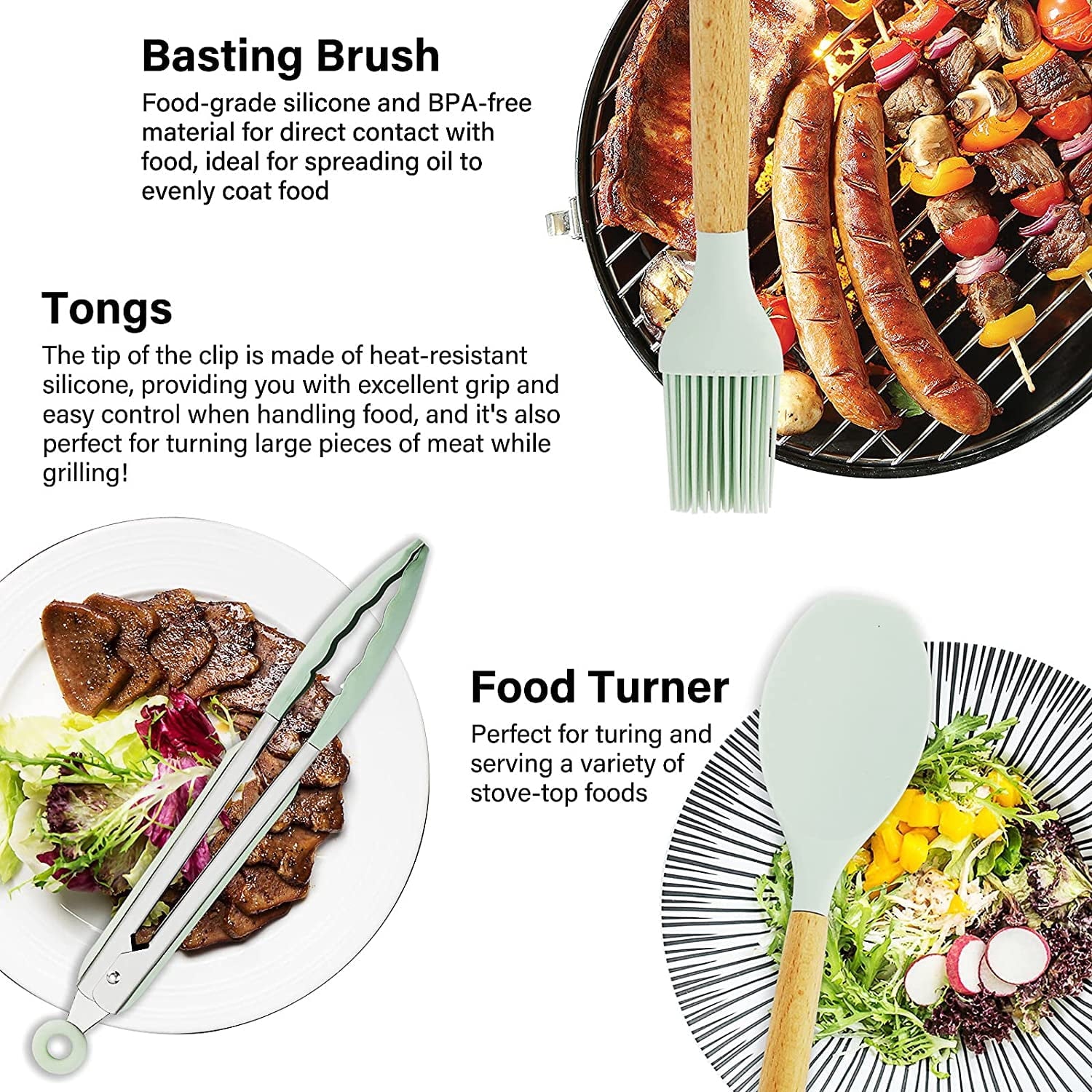 Kitchen Cooking Utensils Set, 11 pcs Non-Stick Silicone Cooking Kitchen Utensils Spatula Set with Holder, Wooden Hand... - Image 4