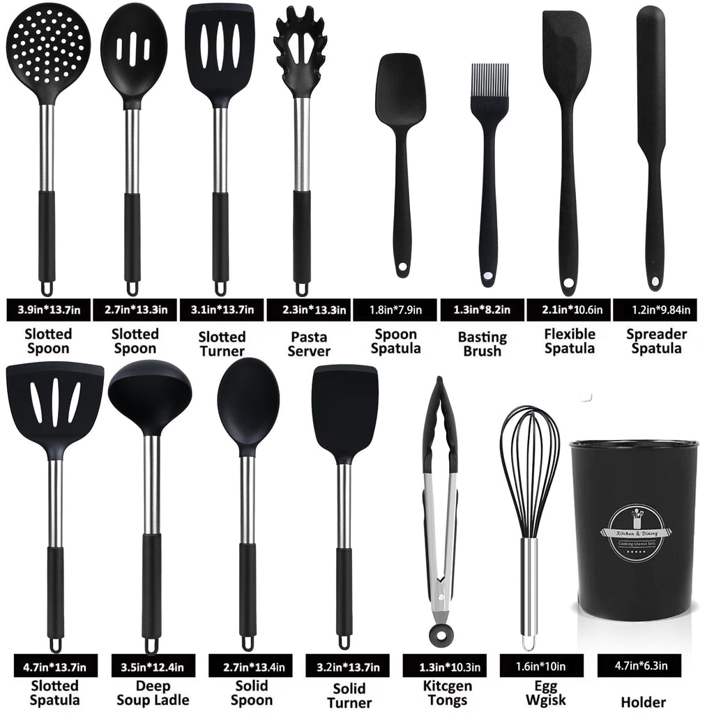 Silicone Cooking Utensils Set, 26 Pcs, Heat Resistant Kitchen Utensils Set, Black - Image 6