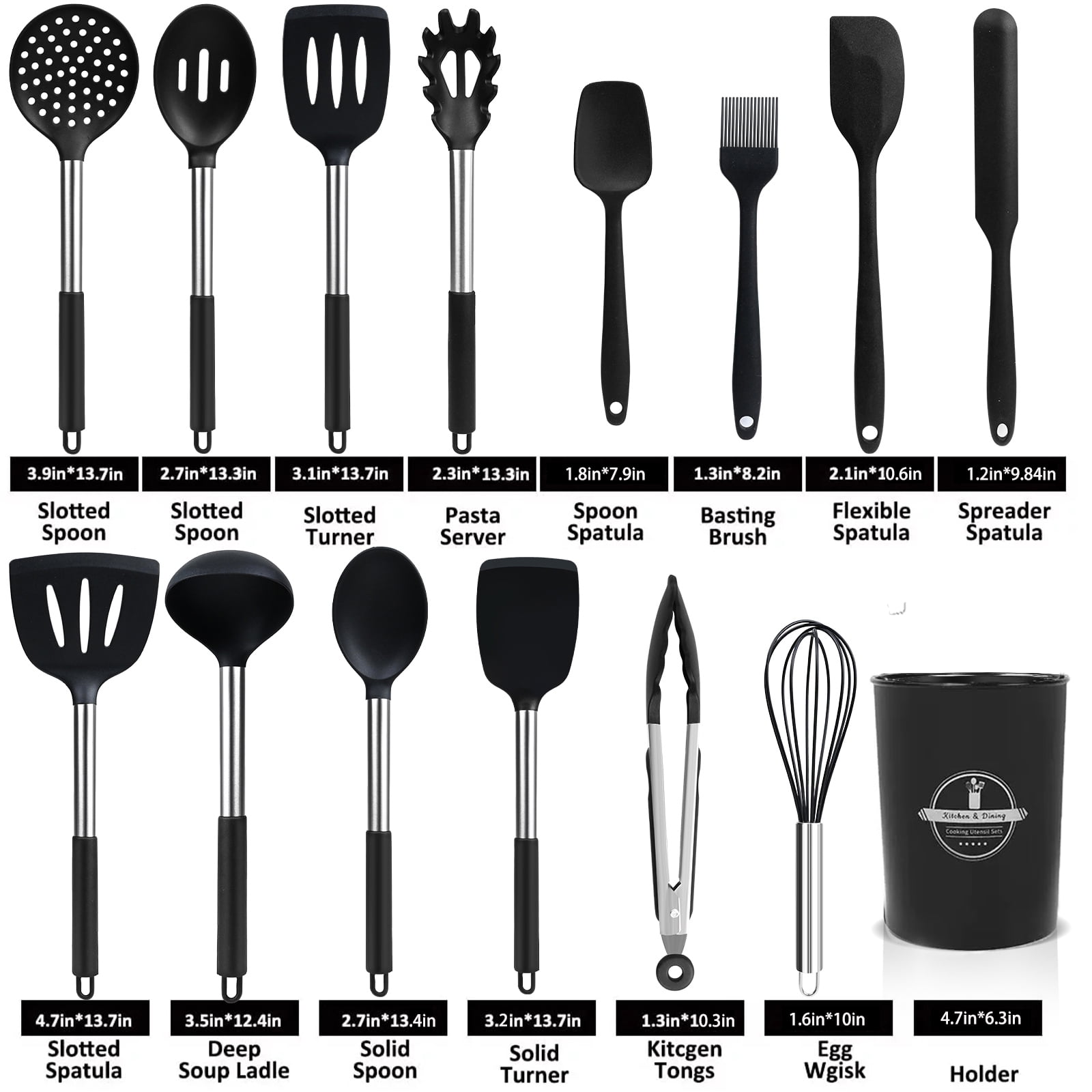 Silicone Cooking Utensils Set, 26 Pcs, Heat Resistant Kitchen Utensils Set, Black - Image 6