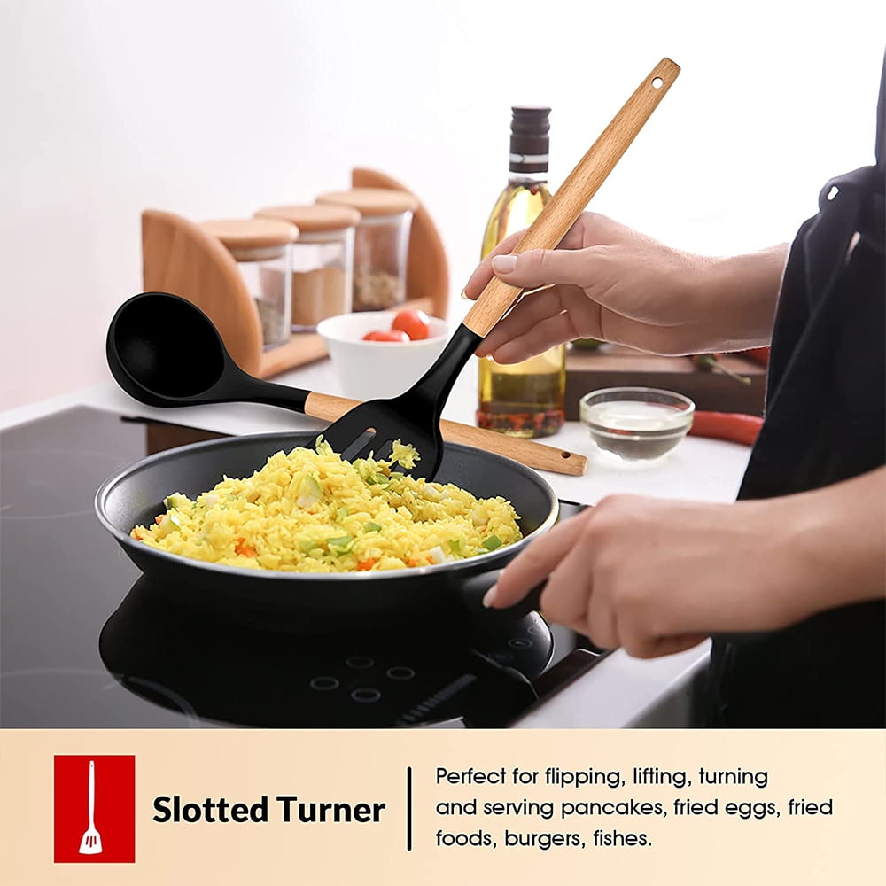 Kitchen Utensils Set of 6, Silicone Cooking Utensils with Wooden Handle, Non-Stick Cookware & Heat Resistant, Include... - Image 2
