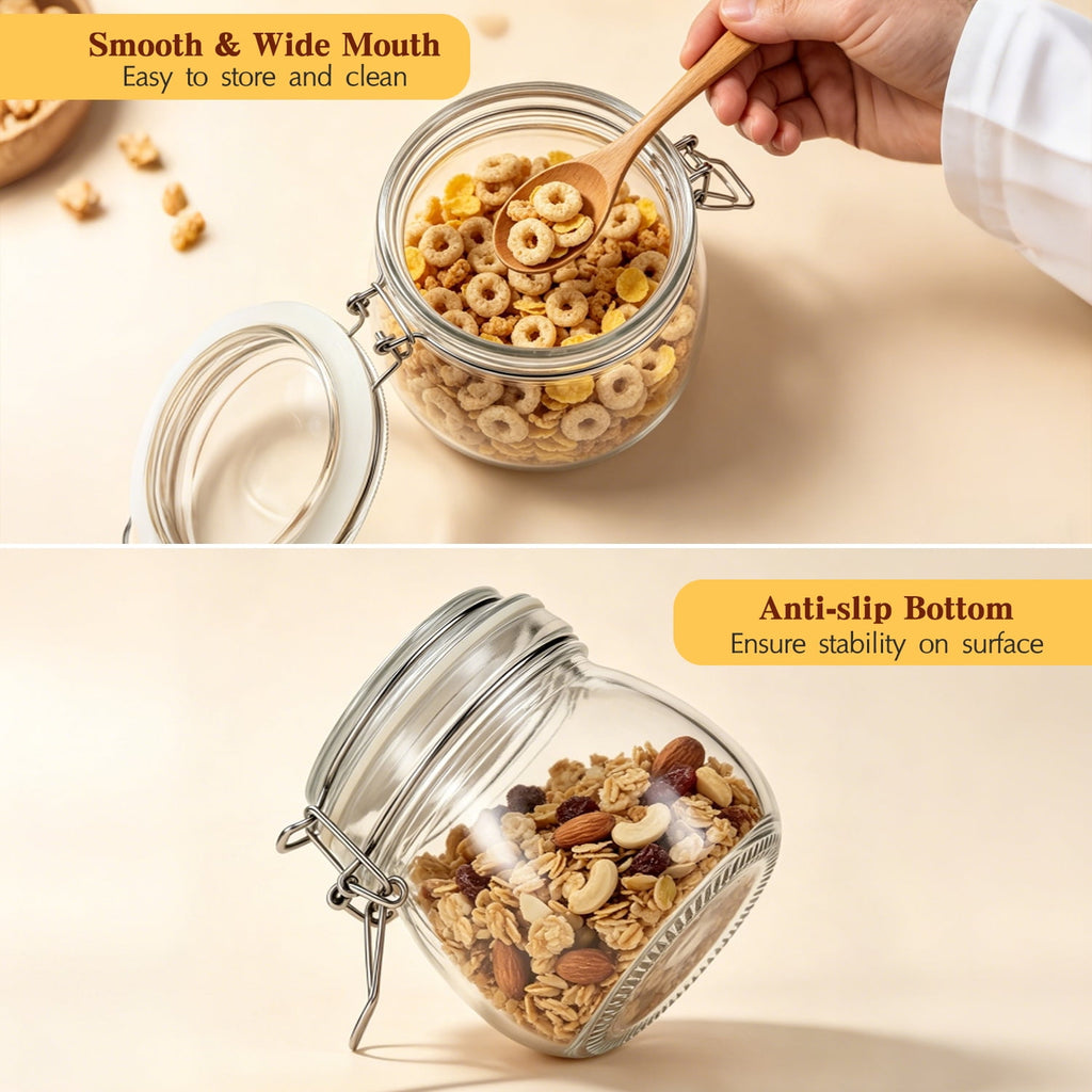 9 Pcs Airtight Glass Jars Set Includes 3 Accessories, 17oz Food Storage Jar with Airtight Clamp Lids, Small Clear Mas... - Image 5