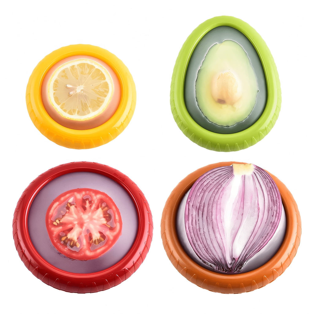 4Pcs Reusable Silicone Fruit Storage Box Covers Onion Storage Avocado Saver Containers for Fridge, Vegetable Keepers Food Savers Kitchen Gad