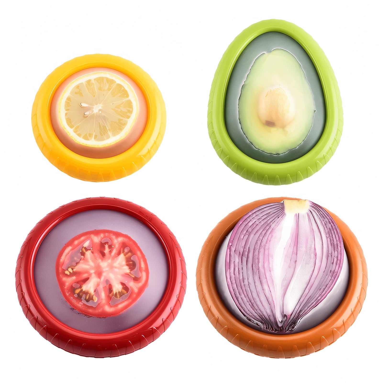 4Pcs Reusable Silicone Fruit Storage Box Covers Onion Storage Avocado Saver Containers for Fridge, Vegetable Keepers Food Savers Kitchen Gad