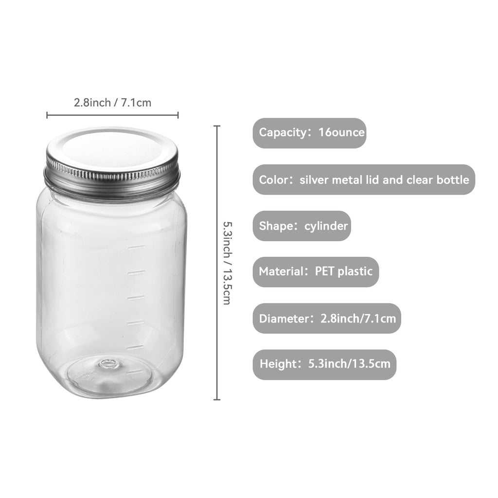 16 oz Airtight Jars with Silver Lids Plastic Food Storage Canister Clear Kitchen Jar Containers for Candy, Cookie, Ri... - Image 5
