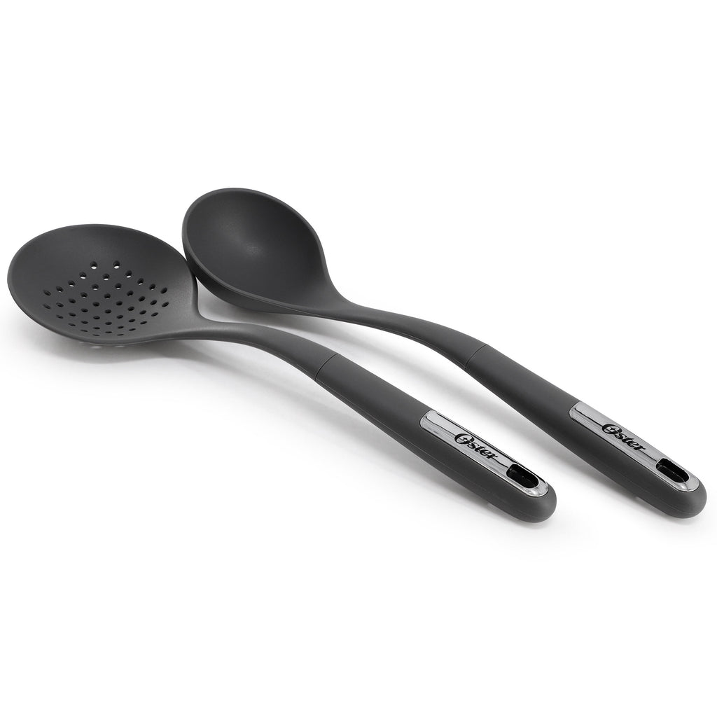 Oster Ridgecrest 2 Piece Silicone Kitchen Tool Skimmer and Ladle Set in Gray - Image 2
