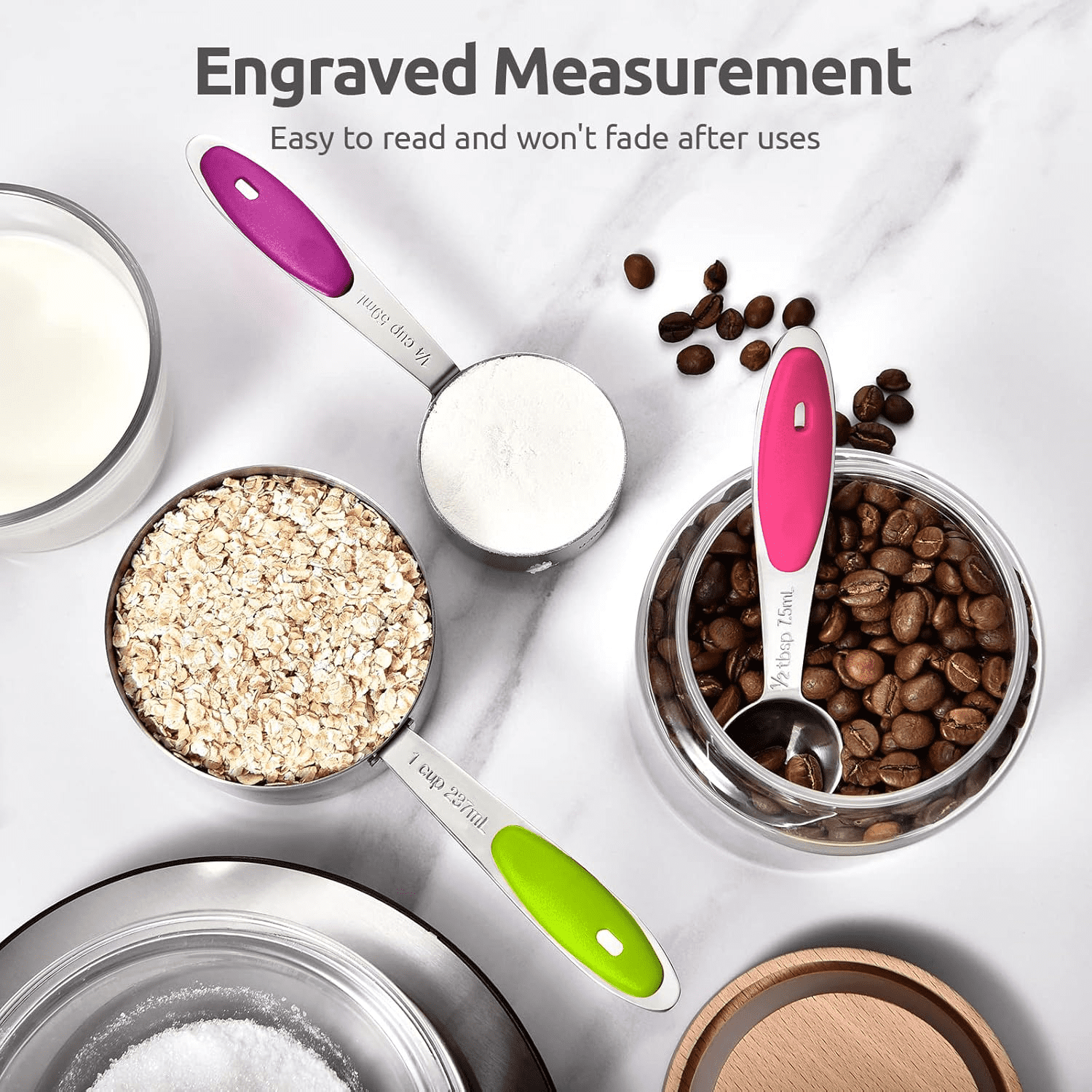 Stainless Steel Measuring Cups and Spoons Set of 15, 5 Stainless Steel Nesting Measuring Cups & 5 Spoons, 5 Mini Measuring Spoons Nesting Me - Image 3