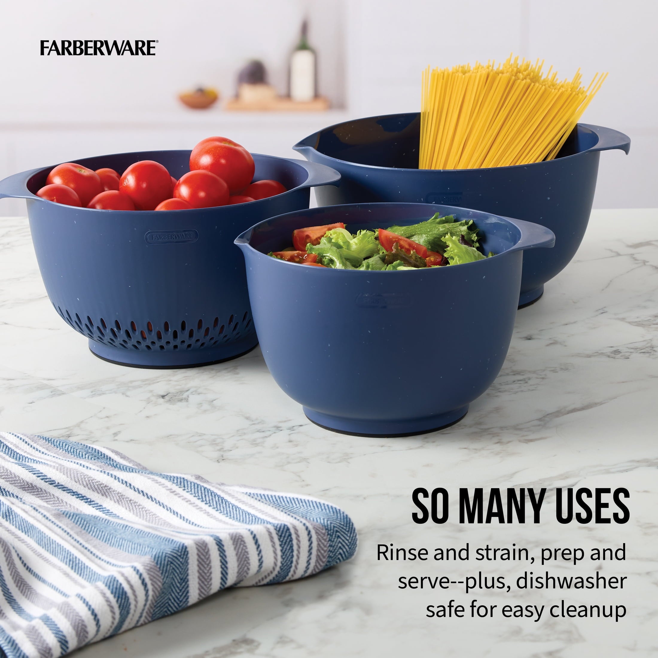 Pro Recycled 3-Piece Bowl Colander Set with Non-Slip Base - Image 3