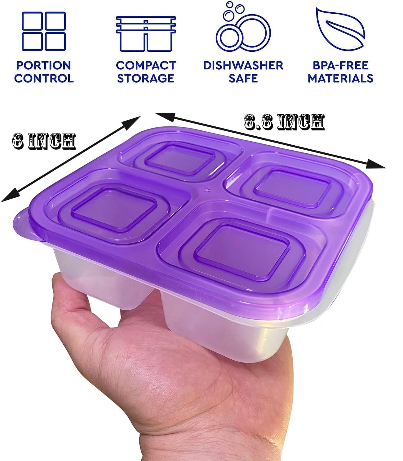 5 Pcs Bento Snack Food Containers, Divided Food Storage with Lids for Travel, Reusable Meal Prep Lunch Containers.6.6... - Image 2