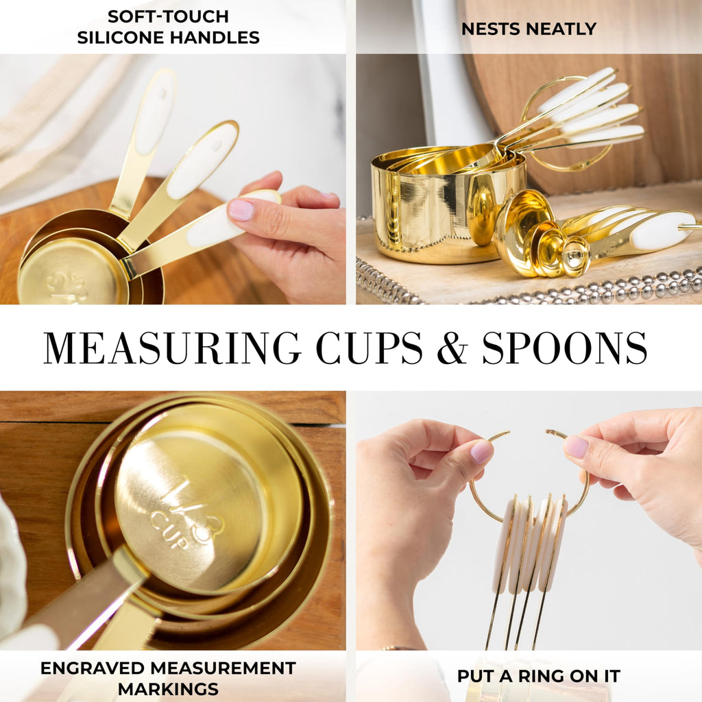 White and Gold Kitchen Utensils Set - 15-Piece Non-Scratch, White and Gold Utensils Set Includes White Silicone Cooki... - Image 5