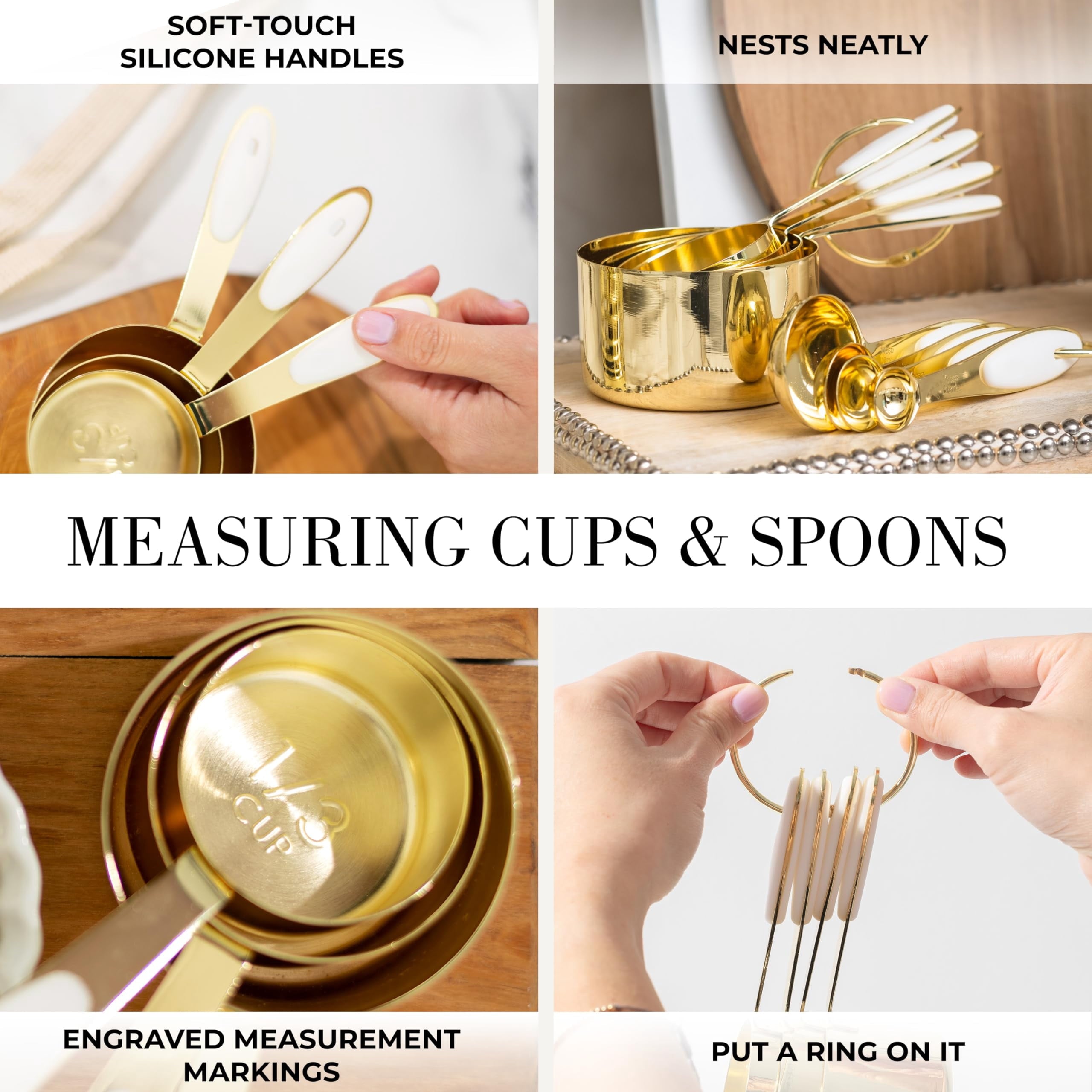 White and Gold Kitchen Utensils Set - 15-Piece Non-Scratch, White and Gold Utensils Set Includes White Silicone Cooki... - Image 5