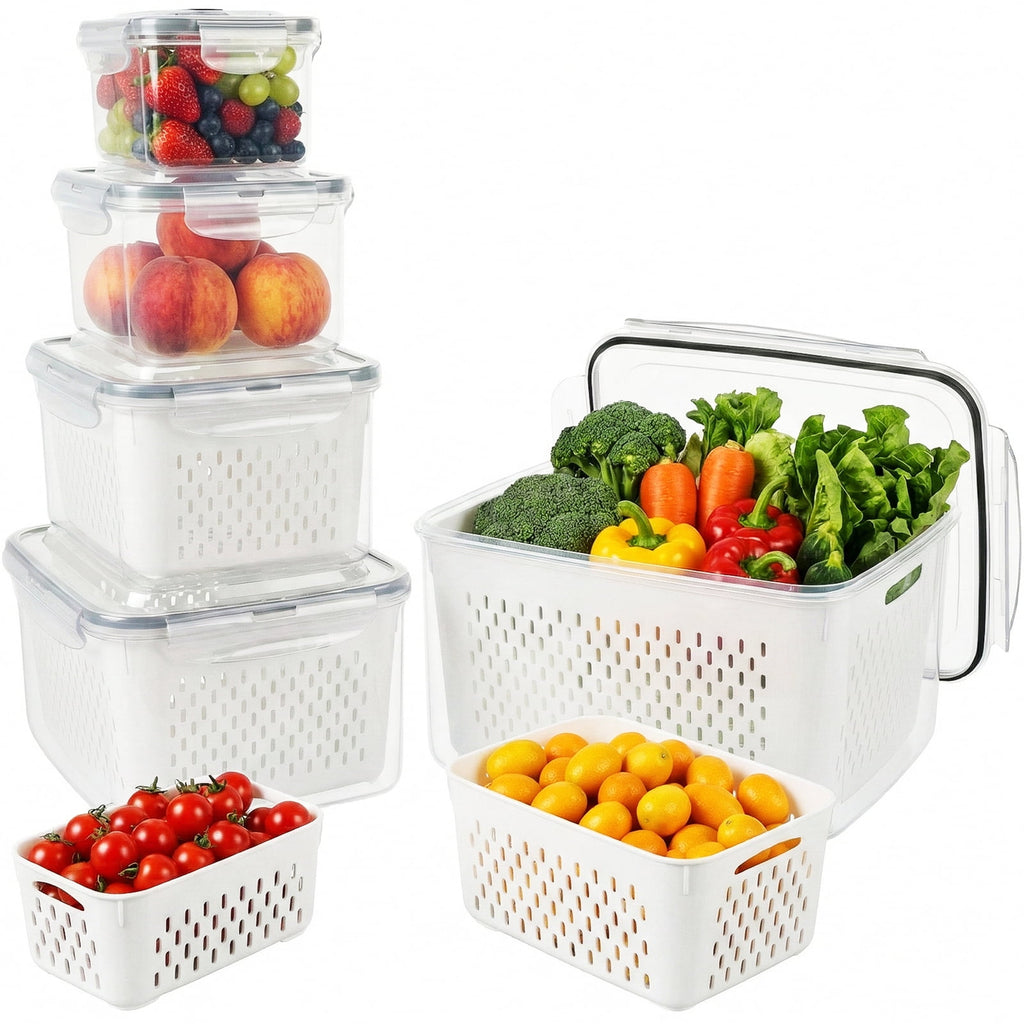 5 Pack Fruit Storage Containers for Fridge with Lid and Removable ColanderPlastic Fresh Produce Saver Vegetable ContainerRefrigerator Organi
