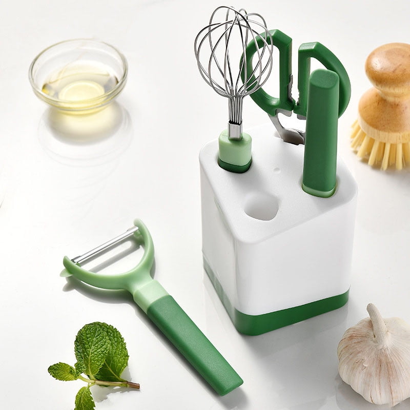 5 Piece Multifunctional Kitchen Gadget Set,All In One Cooking Tools,Peeler Paring Knife Egg Whisk Scissors,Kitchen Utensils With Storage Bas