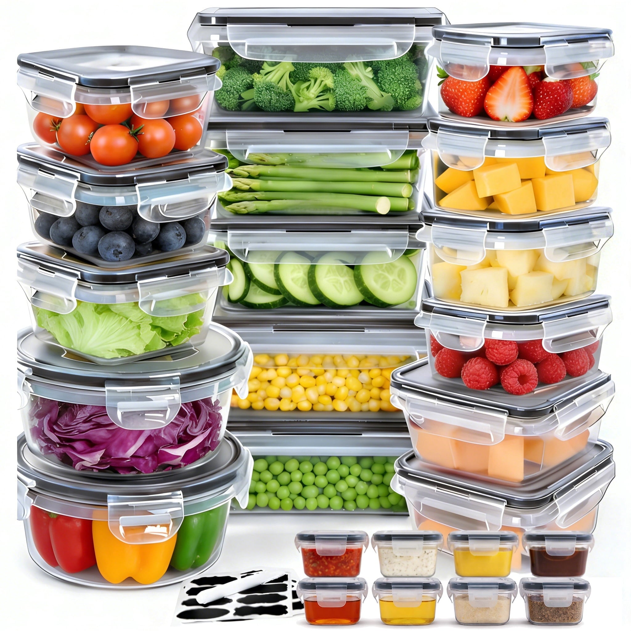 50 Pcs Food Storage Containers with Lids (24 Containers + 24 Lids+ Labels & Marker), Meal Prep Containers for Pantry Organization and Kitche