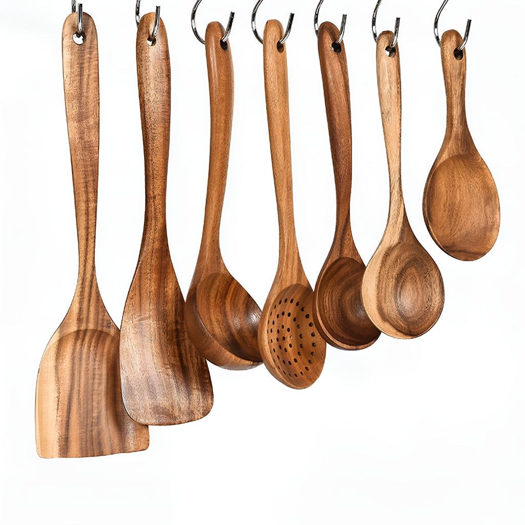 Wooden Kitchen Utensils Spoons Non Stick Spatula Cooking Utensils - Wood Spatula Paddle,Slotted Spatula,Angled Turner... - Image 6