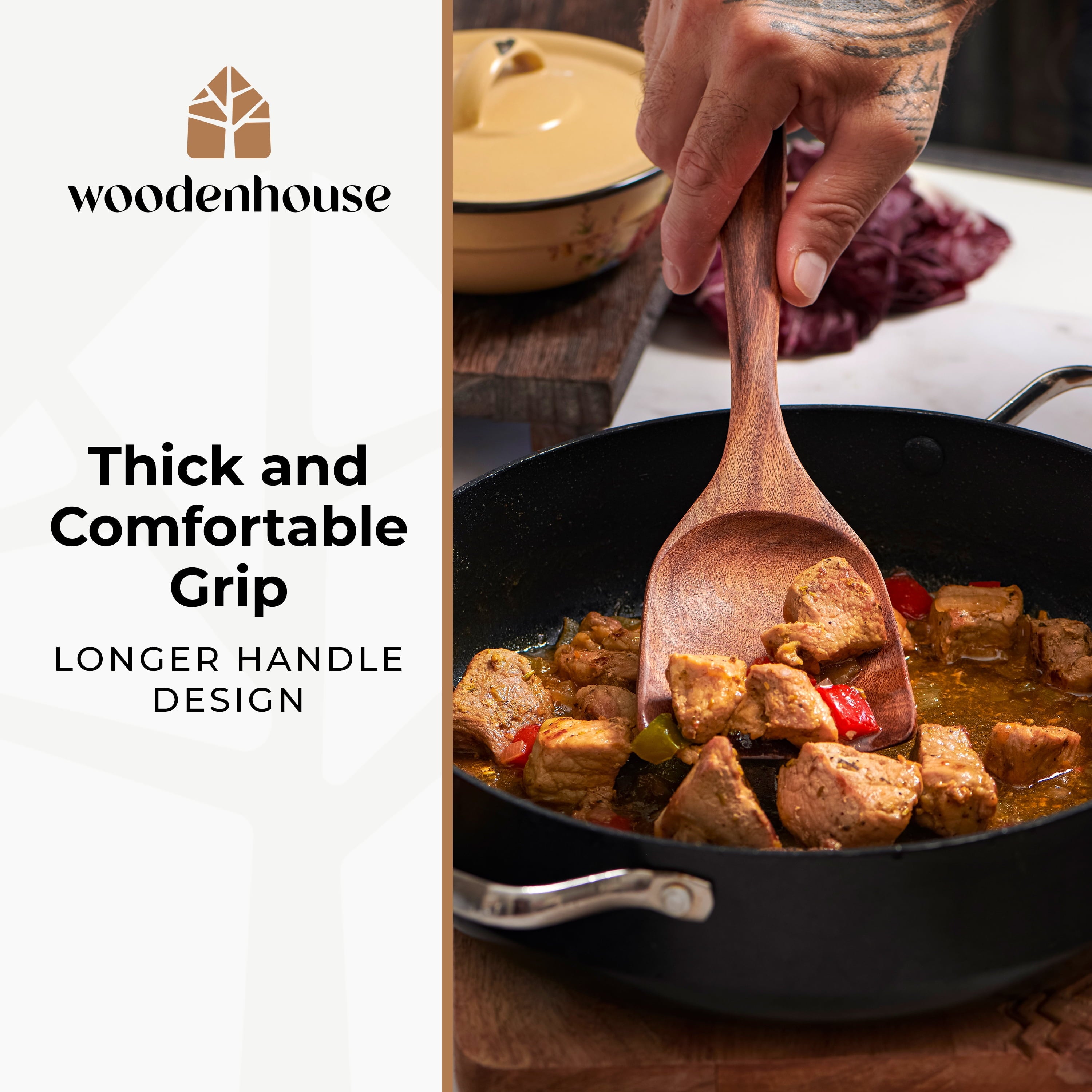 Wooden Utensils for Cooking, 8 piece Set with Holder, Perfect for Nonstick - Image 2