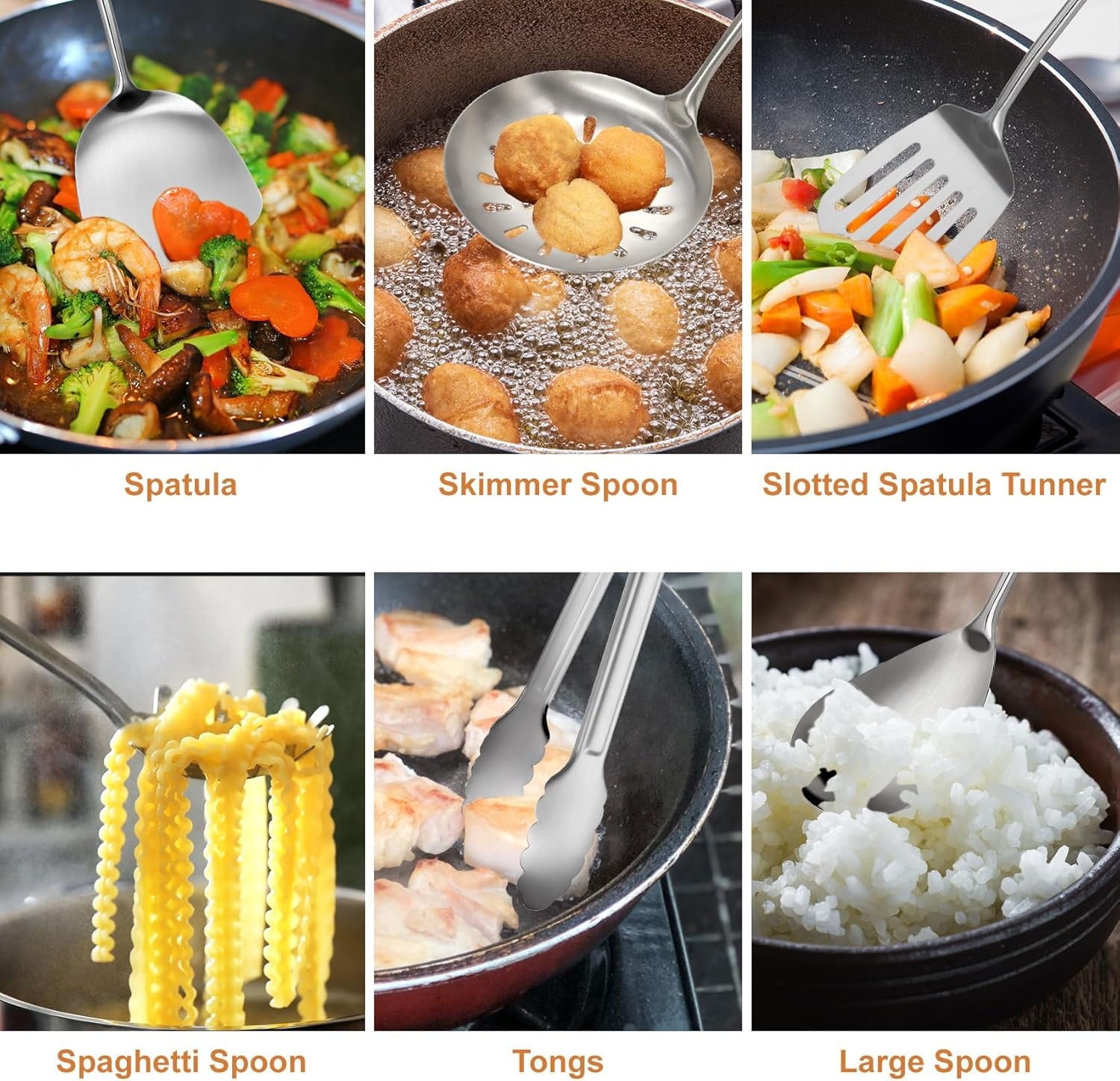 12-Piece Stainless Steel Cooking Utensils Set with Ergonomic Handles, Dishwasher Safe Metal Kitchen Tools for Home and Professional Use - Image 4