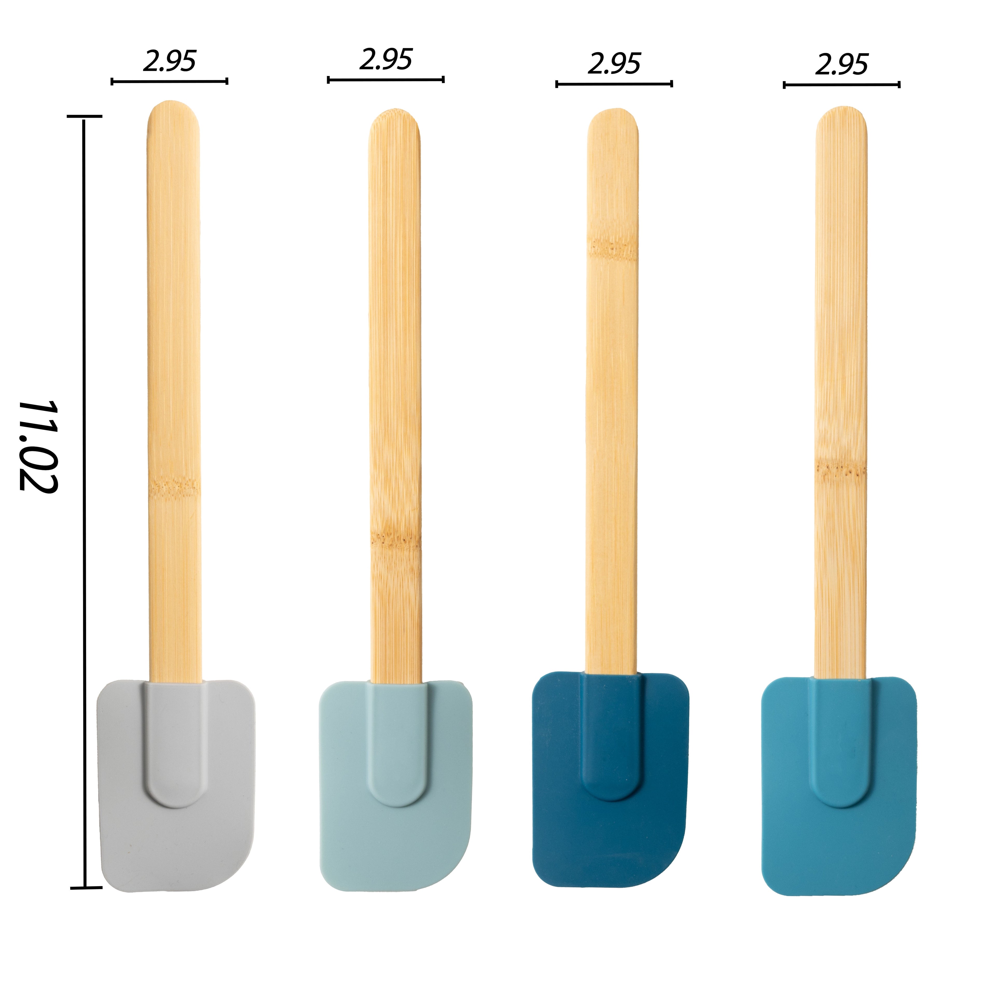 Silicone Spatulas Set 4 with Bamboo Handles, Blue - Image 2
