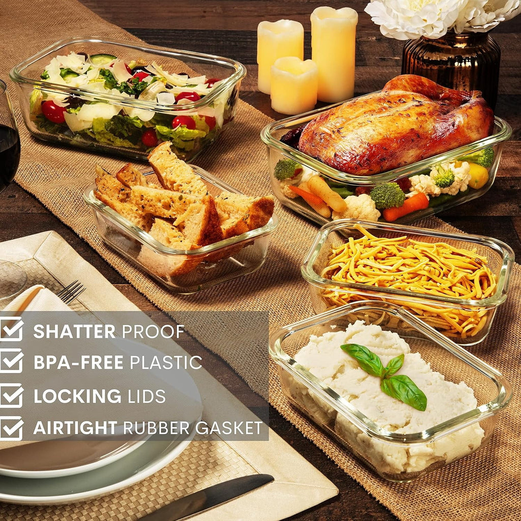 Razab 1860ml Large Glass Storage Containers with Lids Set of 2 , Leakproof Glass Meal Prep Containers, Freezer and Oven Safe - Image 5