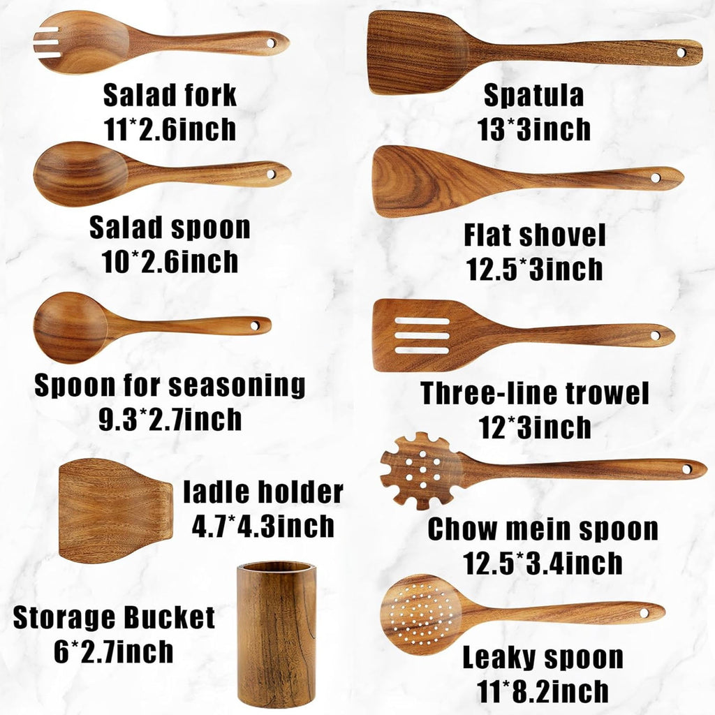 10Pcs Wooden Spoons for Cooking, Smooth Finish Teak Wooden Utensils for Cooking, Soft Comfort-Grip Wood Spoons for Co... - Image 6