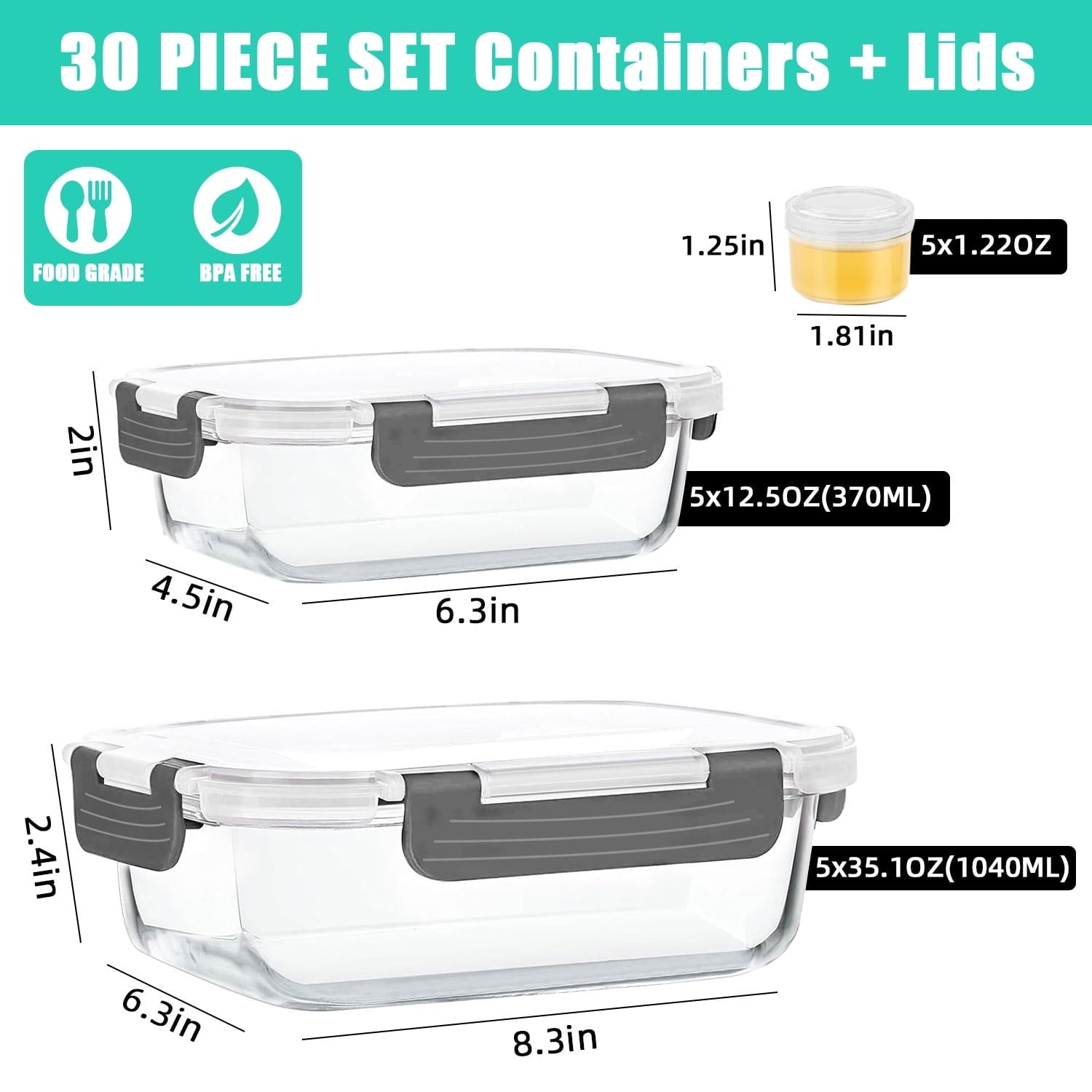 30 Pcs Glass Food Storage Containers with Lids, Glass Airtight Meal Prep Container Set for Lunch, Kitchen Pantry Orga... - Image 2